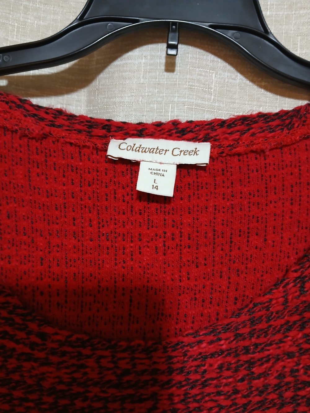 Coldwater Creek Red and Black Crewneck Sweater